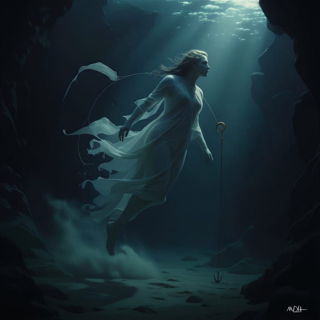 Figure Drifting Through Dust With Wire Tail