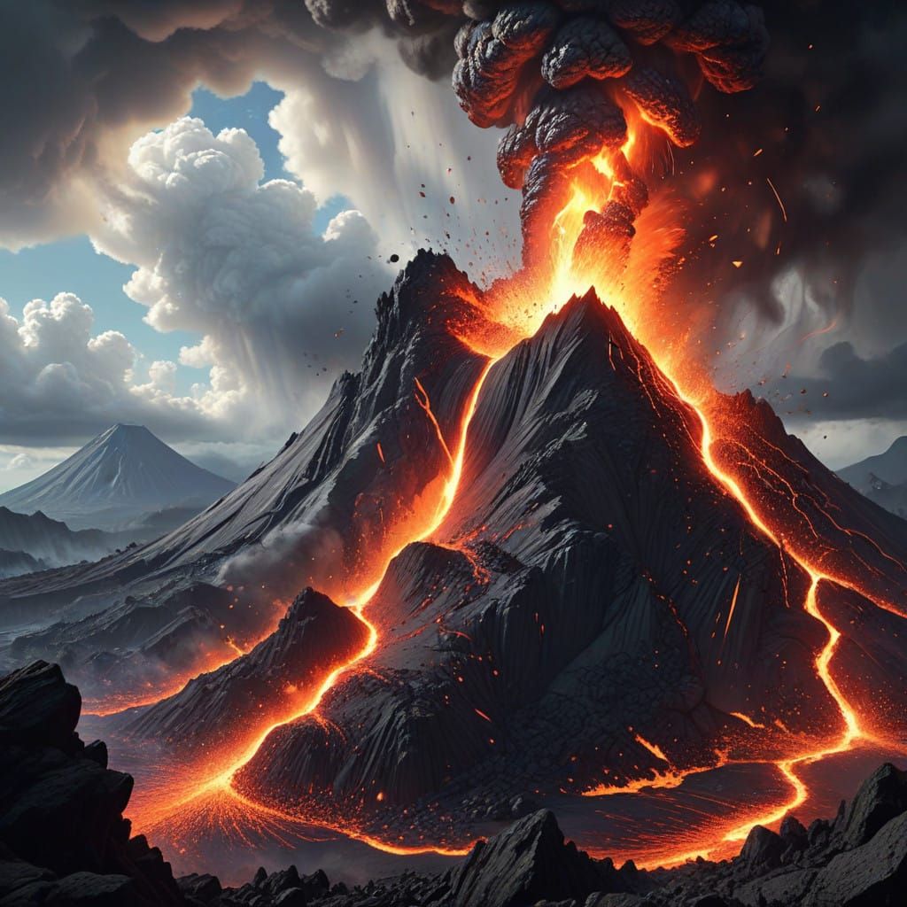 Epic Anime-Style Volcano Eruption in Cinematic Lighting