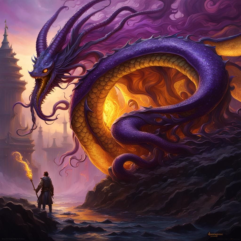 Squid Dragon's Ink Attack: Dark Fantasy Art