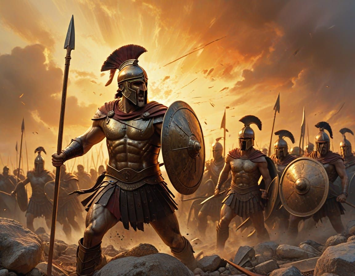 Greek Warriors' Final Stand at Thermopylae in Oil Paint