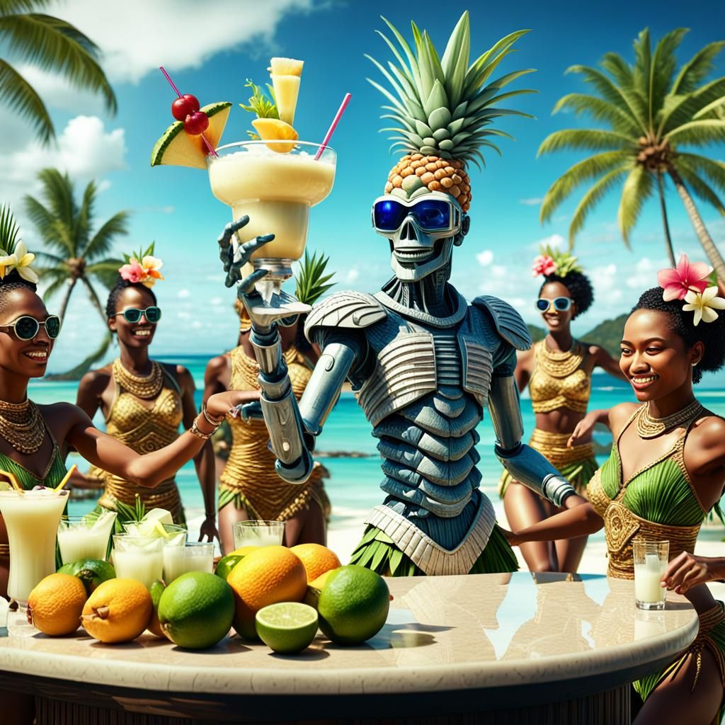 Tropical Island Bartender Shakes Pina Colada