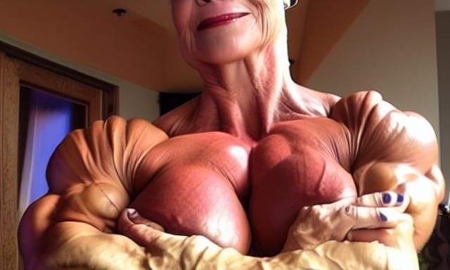 Extremely Muscular Female Bodybuilder Grandma Illustration