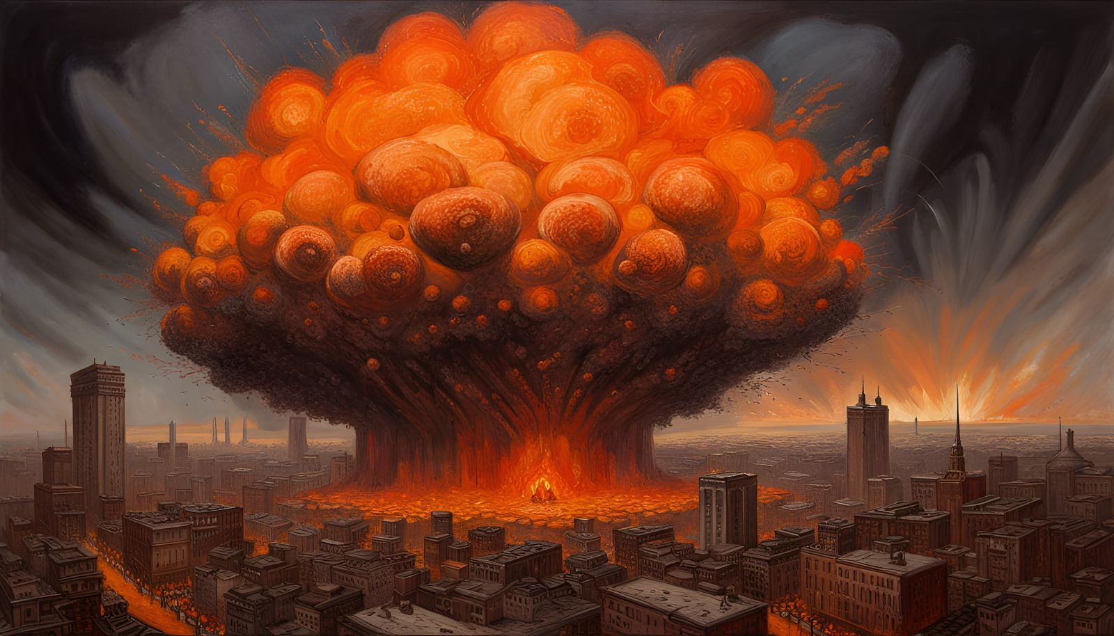 Apocalyptic City Explosion: Atomic Oil Painting