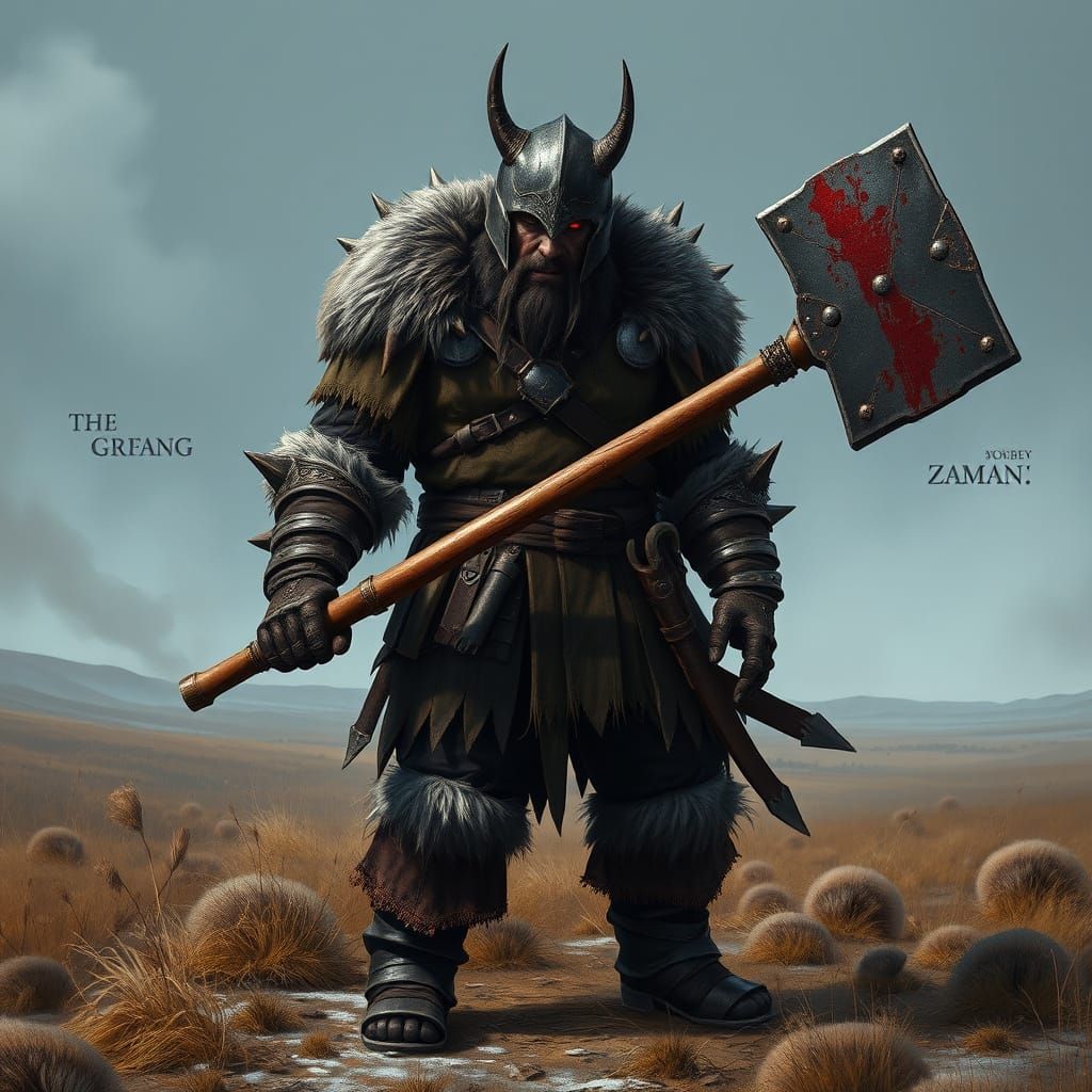 Medieval Warrior Stands Tall on Windswept Moor in Cyberpunk ...