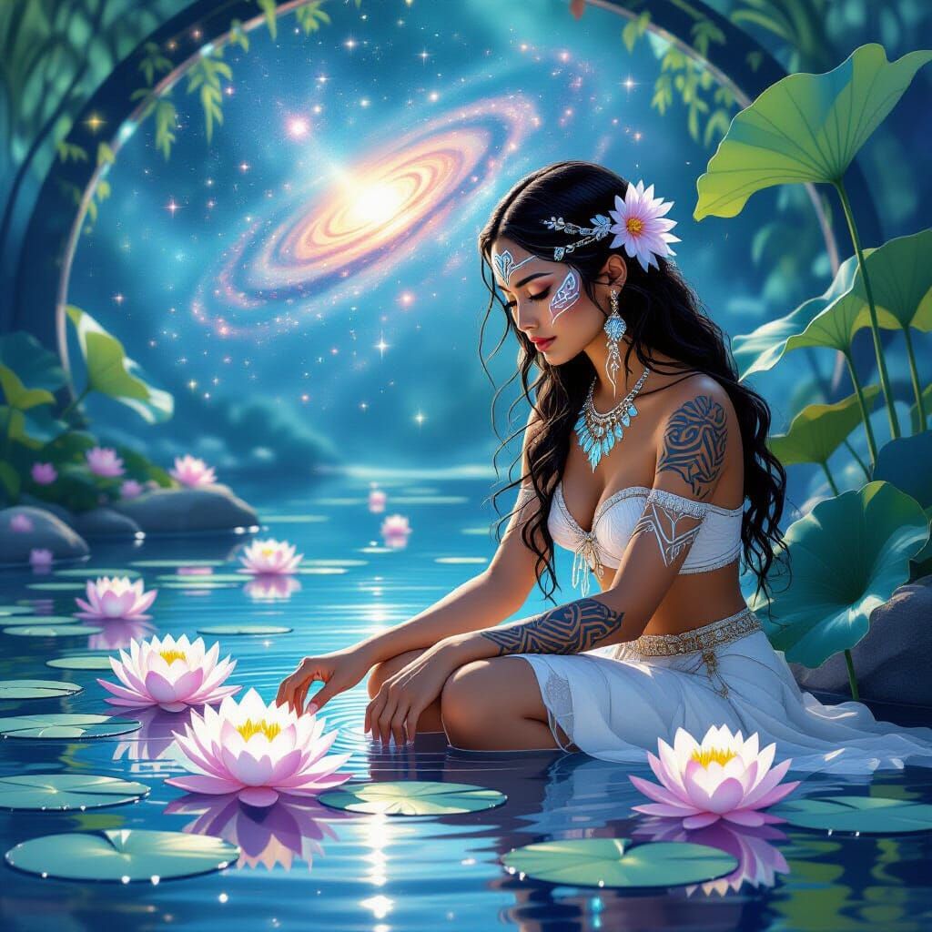 Maori Maiden in Enchanted Water Garden