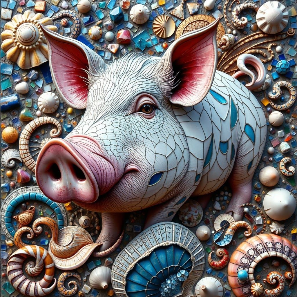 Mosaic Pig in Antoni Gaudí Style