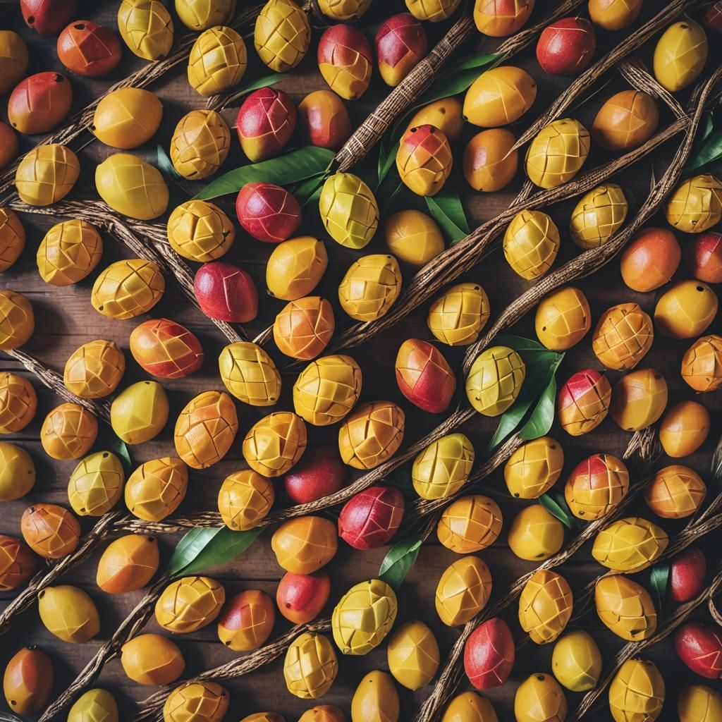 Vibrant Still Life of Mangos in Basket