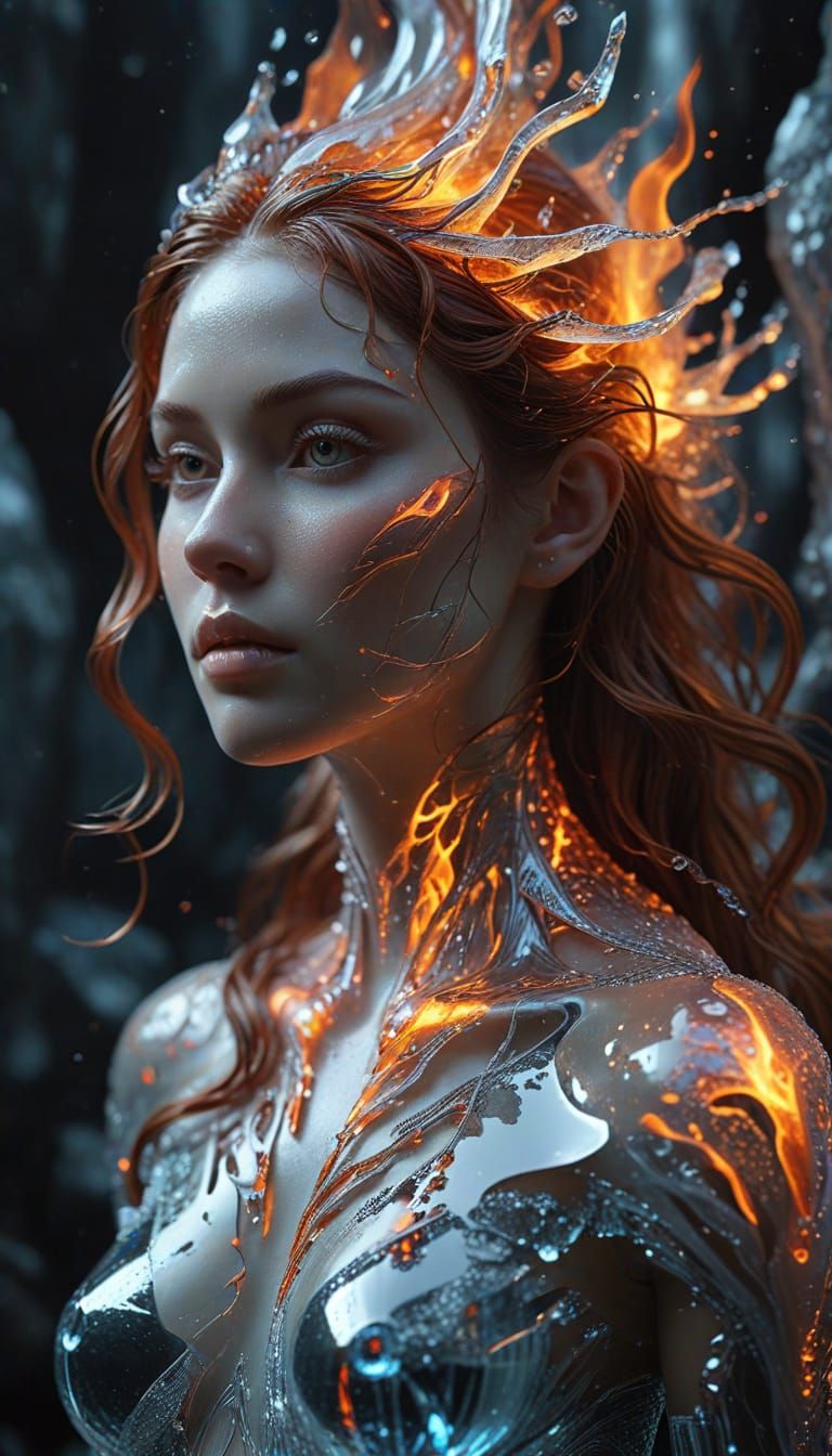 Glass Woman with Internal Ecosystem in 3D Digital Art