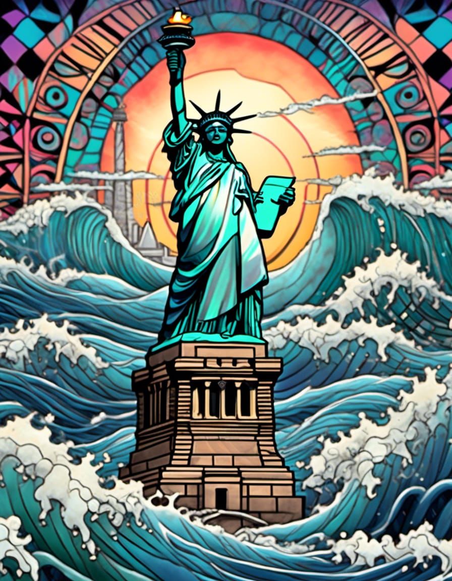 Zentangle Ocean Waves at Liberty with Pyramids