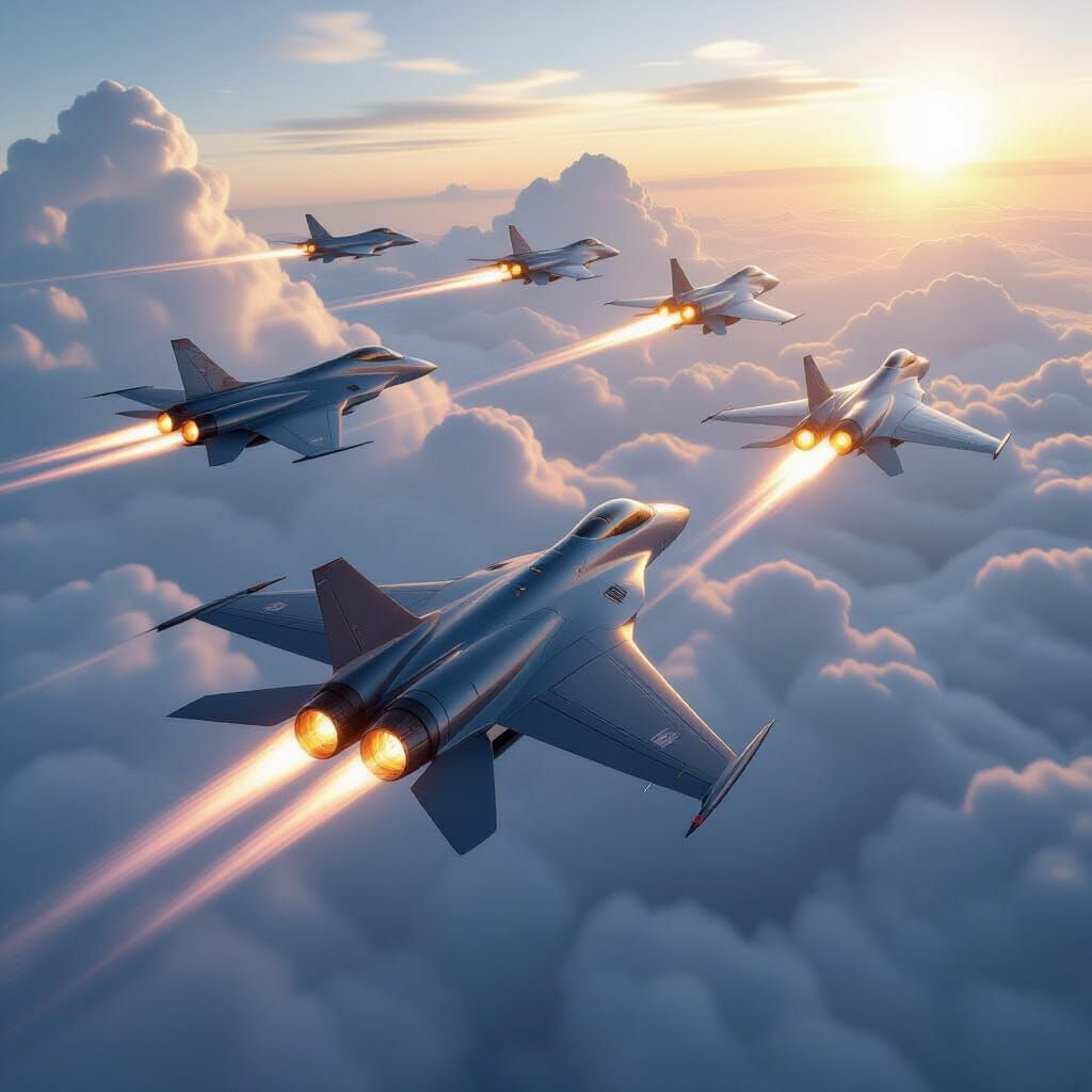 Modern Jets Breaking Sound Barrier in Cinematic Style