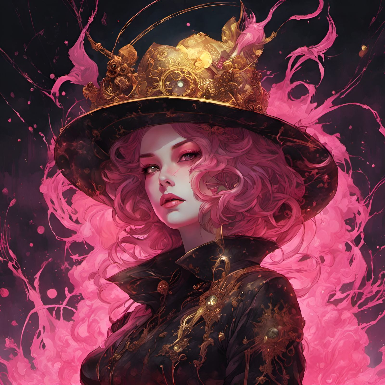 Pink Witch Skull Face in Bioluminescent Lab