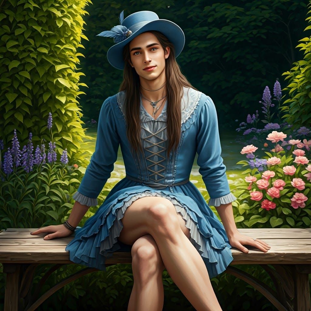 Ethereal Youthful Gentleman in Whimsical Garden Setting