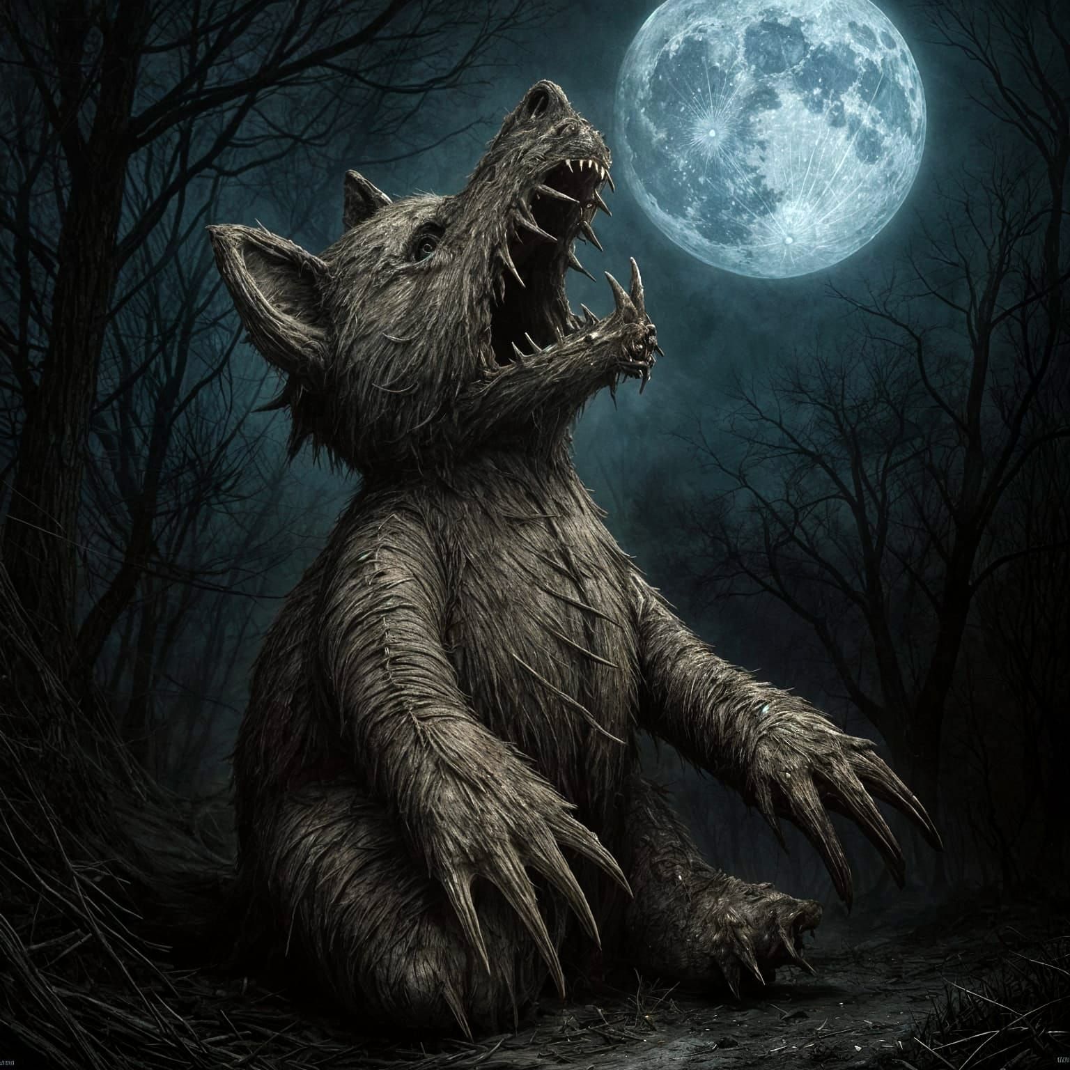 Nightmare Wicker Wolf Howling at Blue Moon