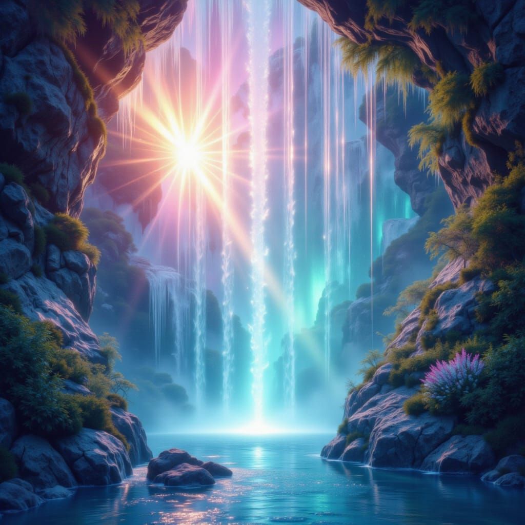 Ethereal Waterfalls in Minimalist Realism Style