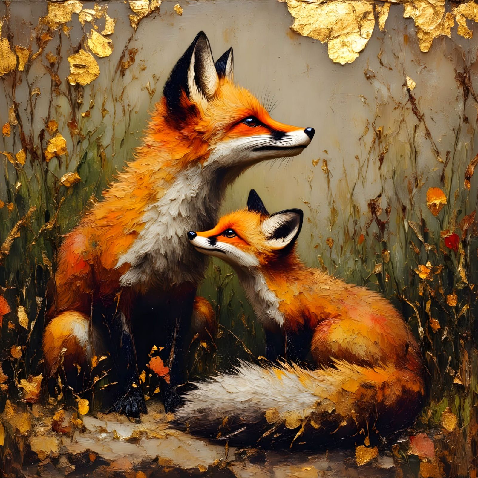 Impasto Fox Portrait with Dreamlike Geometry