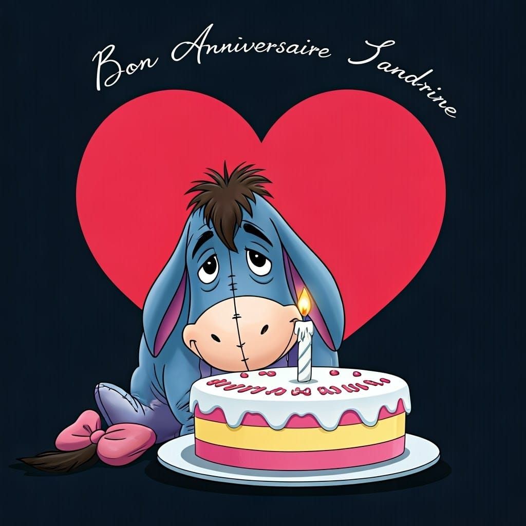 Eeyore Celebrates Sandrine's Birthday with Cake