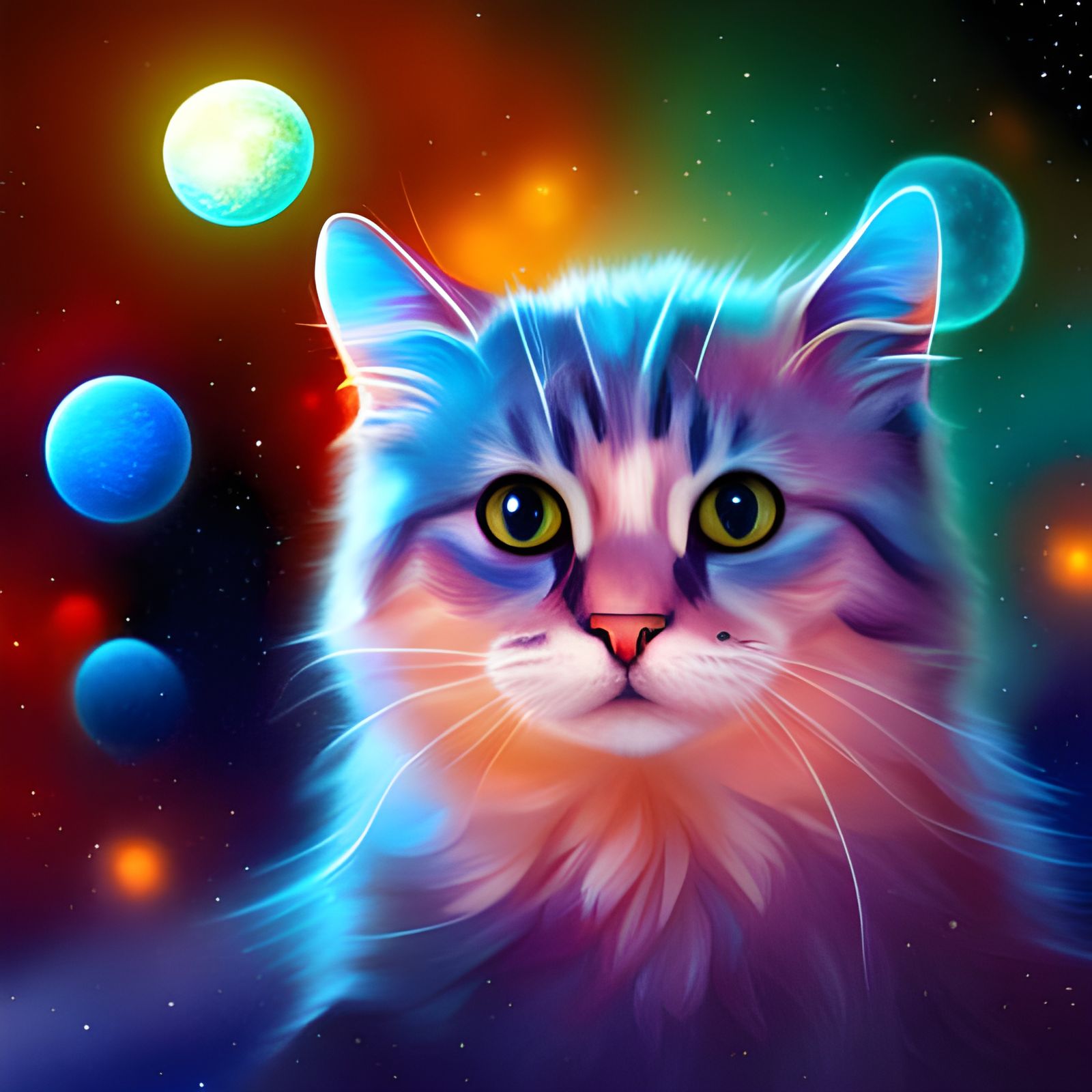 Space Cat Discovering New Planets: Digital Art