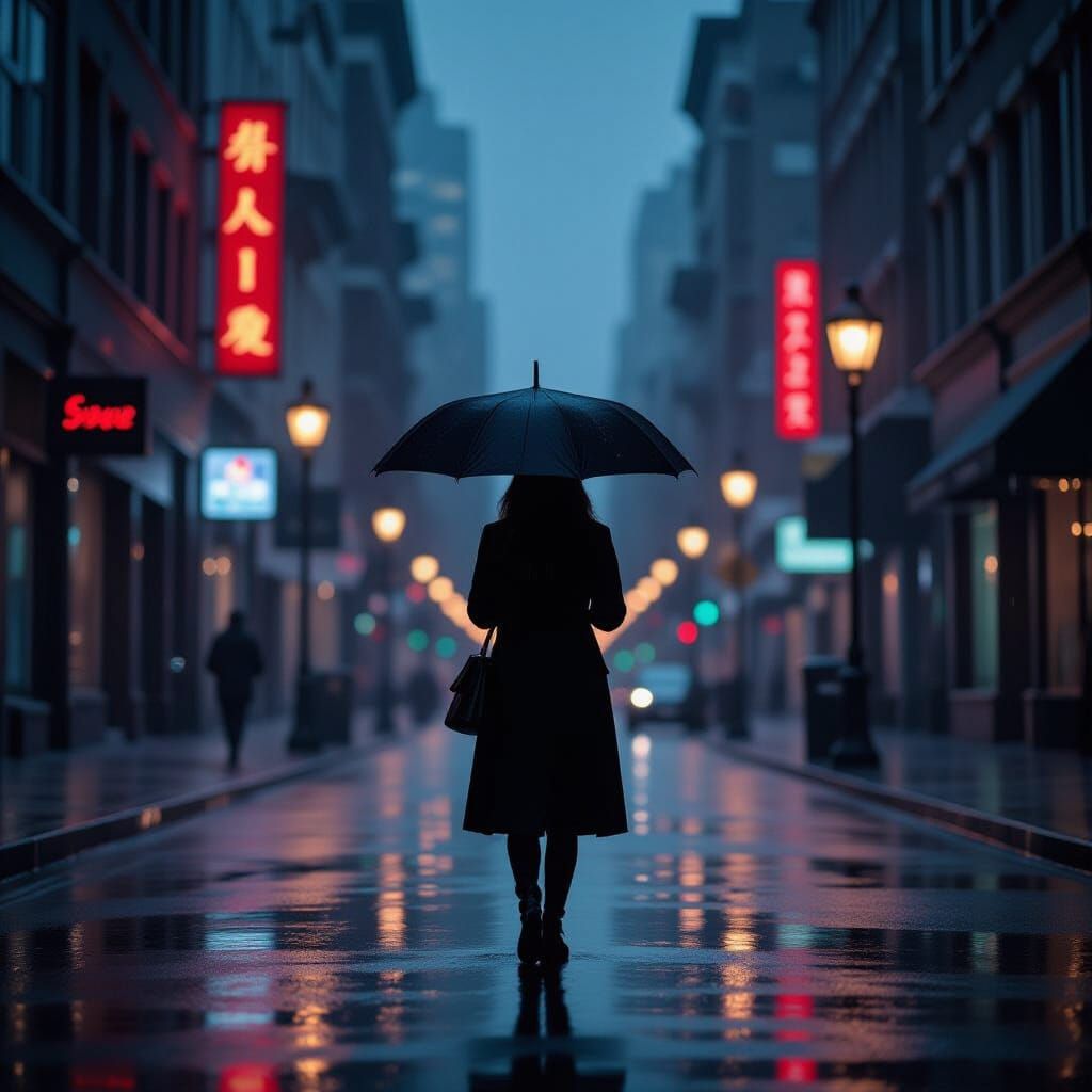 Rainy City Street Scene in a Cinematic Style