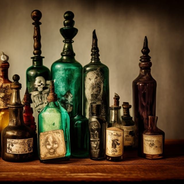Aesthetic Witch Cabinet with Poison Bottle Collection