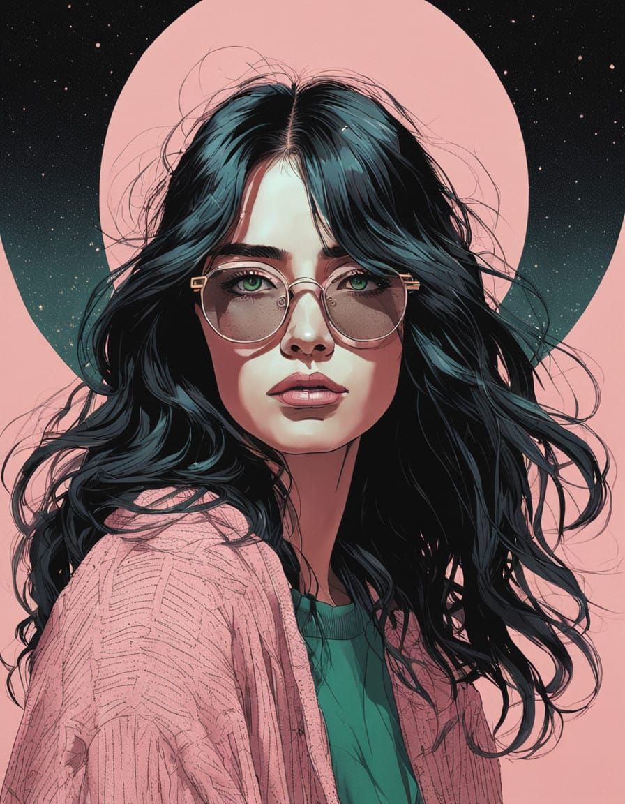 Soft Focused Young Woman in Pastel Pink Sweater and Jeans Ag...