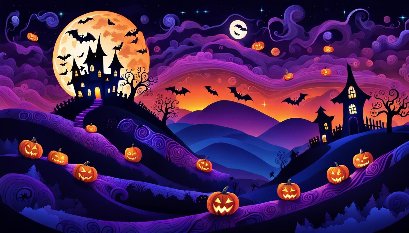 Halloween Village with Fractal Patterns in Vector Art