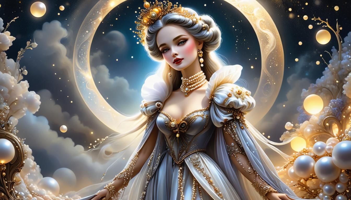 Dreamlike Queen on Pearl Path with Moon