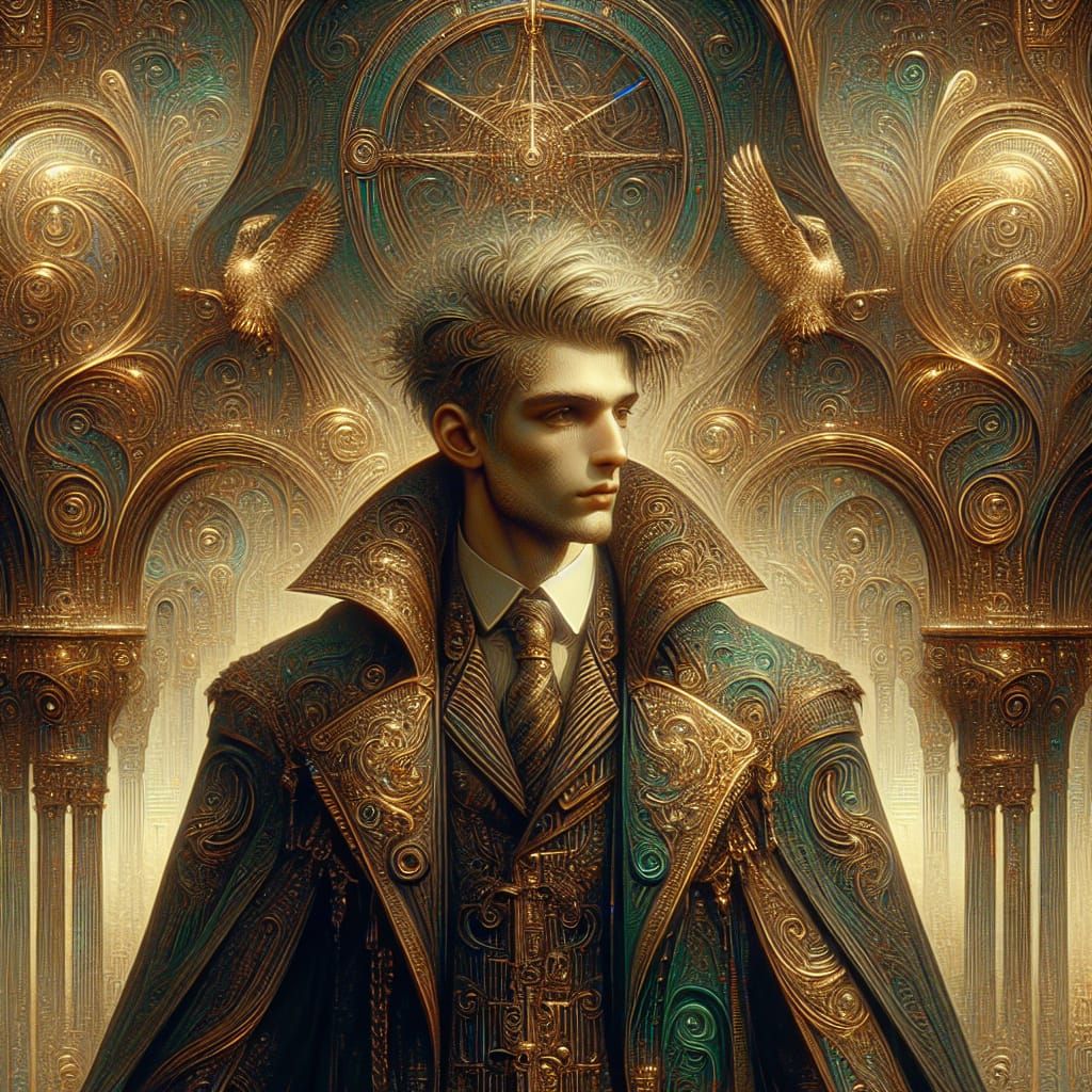 Detailed Fantasy Art of Young Wizard in Robes