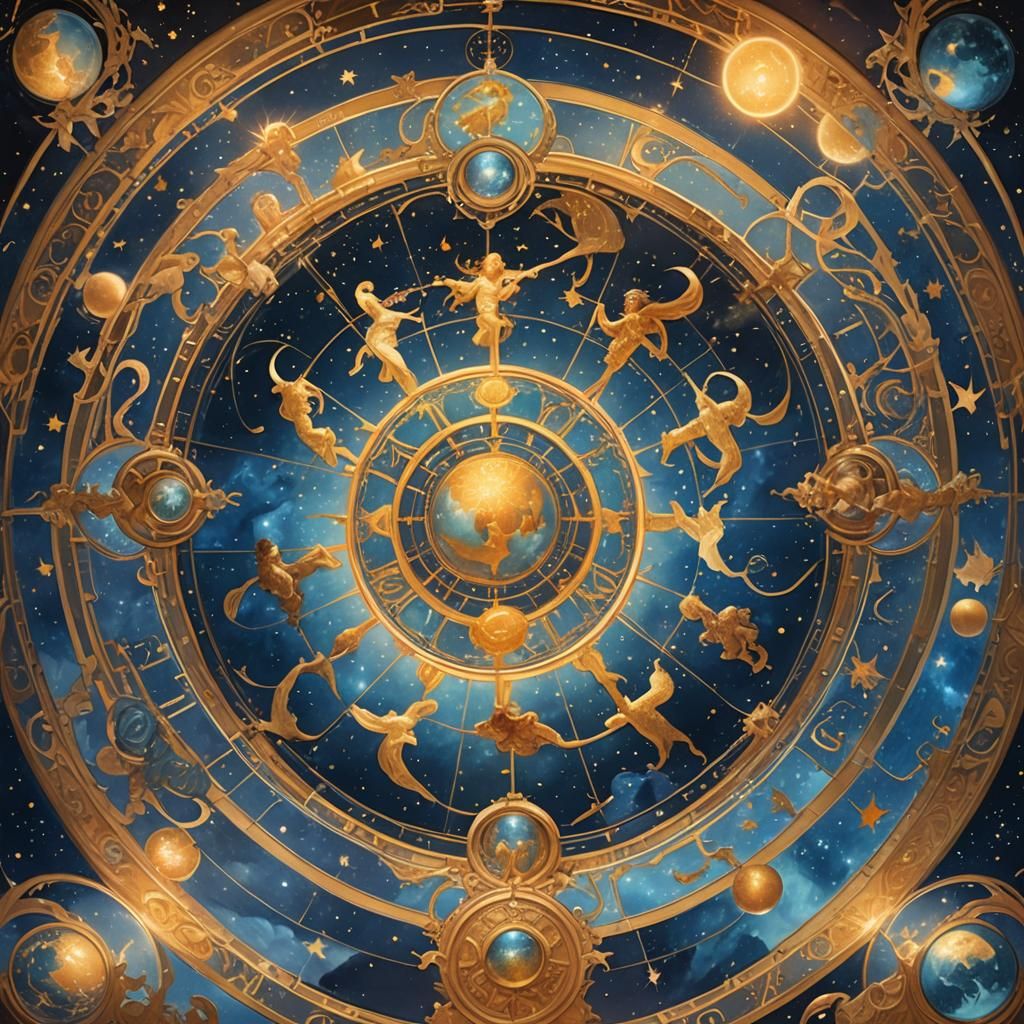 Zodiac Signs Gathered in Mystical Realm: Art Nouveau