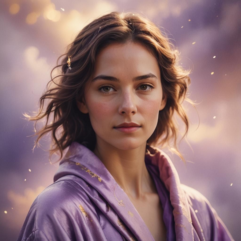Woman in Purple Robe with Heavenly Light