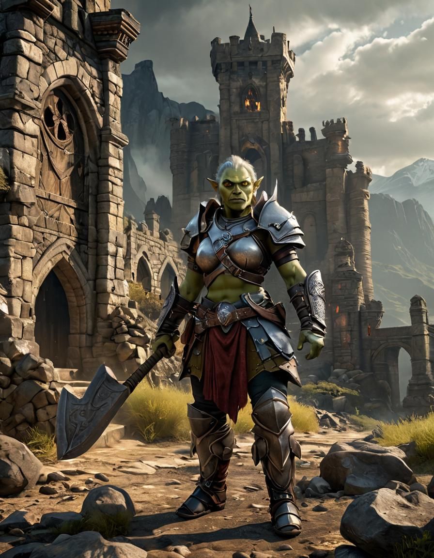 Female Orc Warrior Portrait in Digital Painting Style