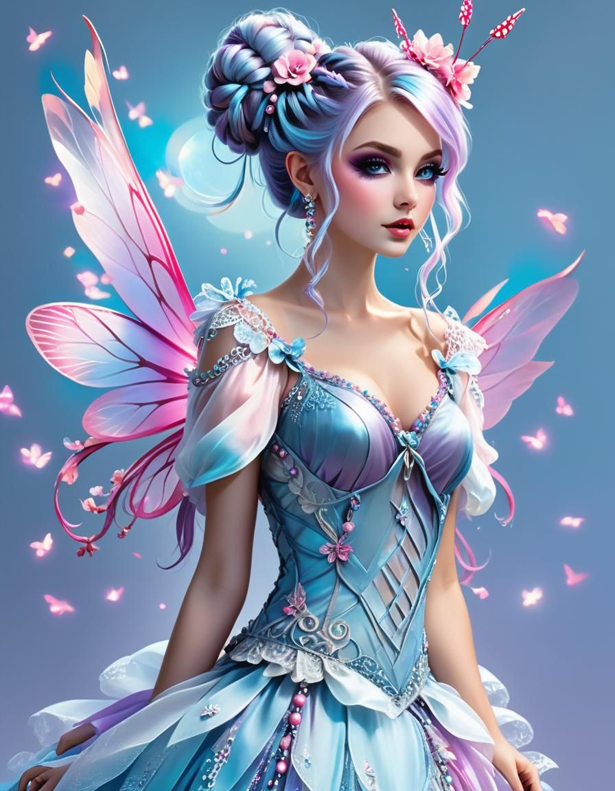 Ethereal Fairy with Gothic Makeup: Digital Illustration