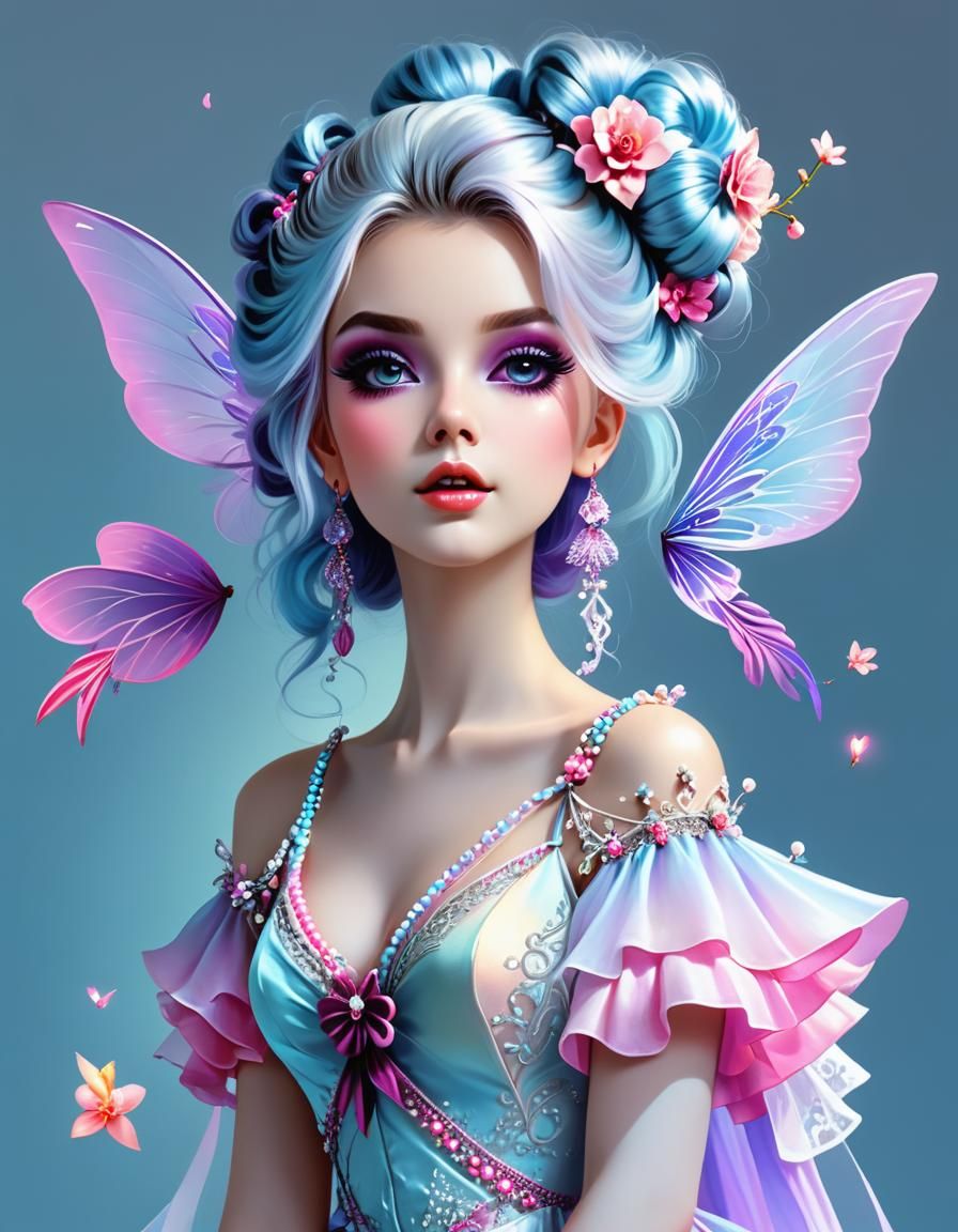 Ethereal Fairy with Filigree Wings: Digital Illustration
