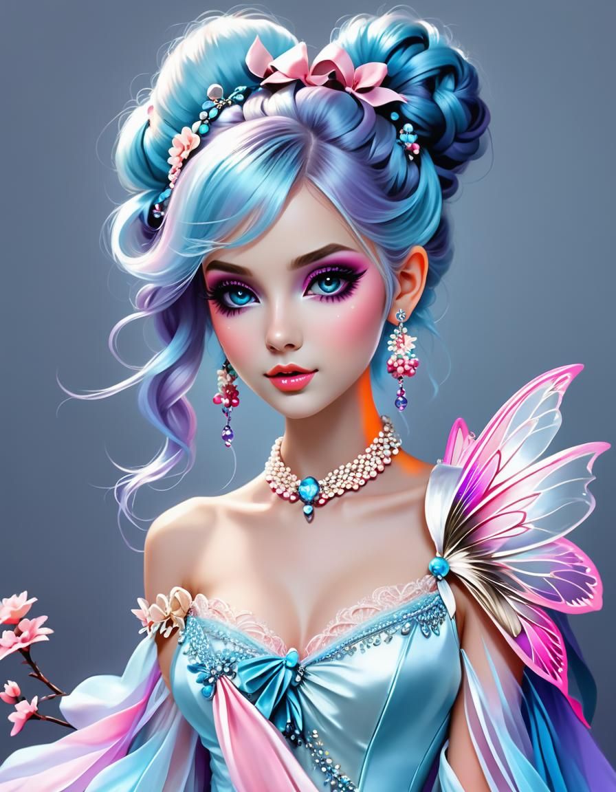 Ethereal Fairy with Pastel Hair, a Digital Illustration