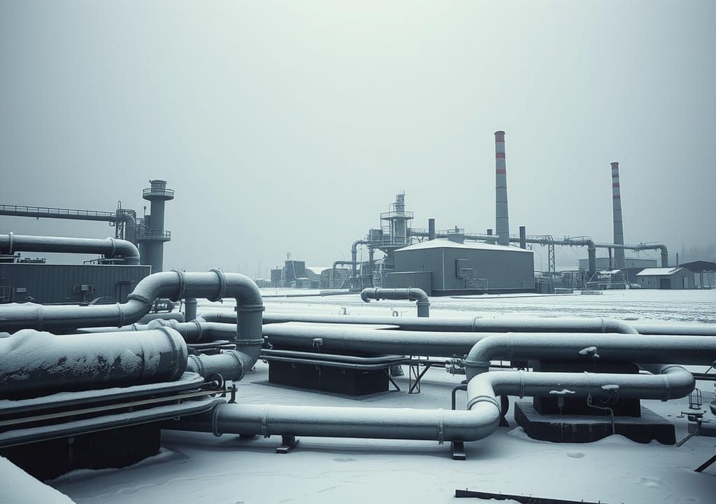 Frozen Industrial Landscape in Gritty Photographic Style