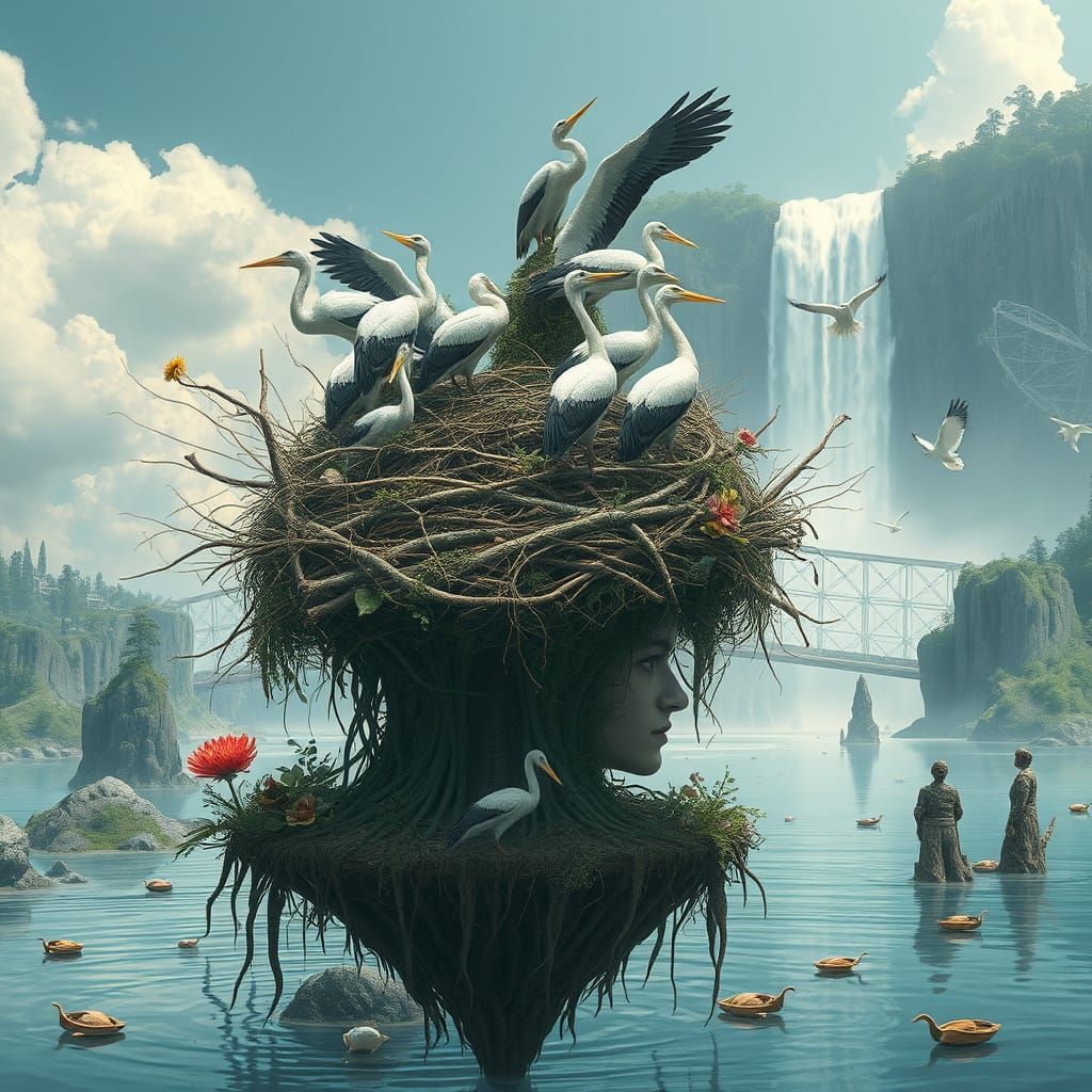 Floating Water City Utopia: Bizarre Nest Person