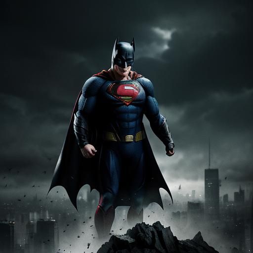 Hyperrealistic Batman and Superman in Cinematic Style