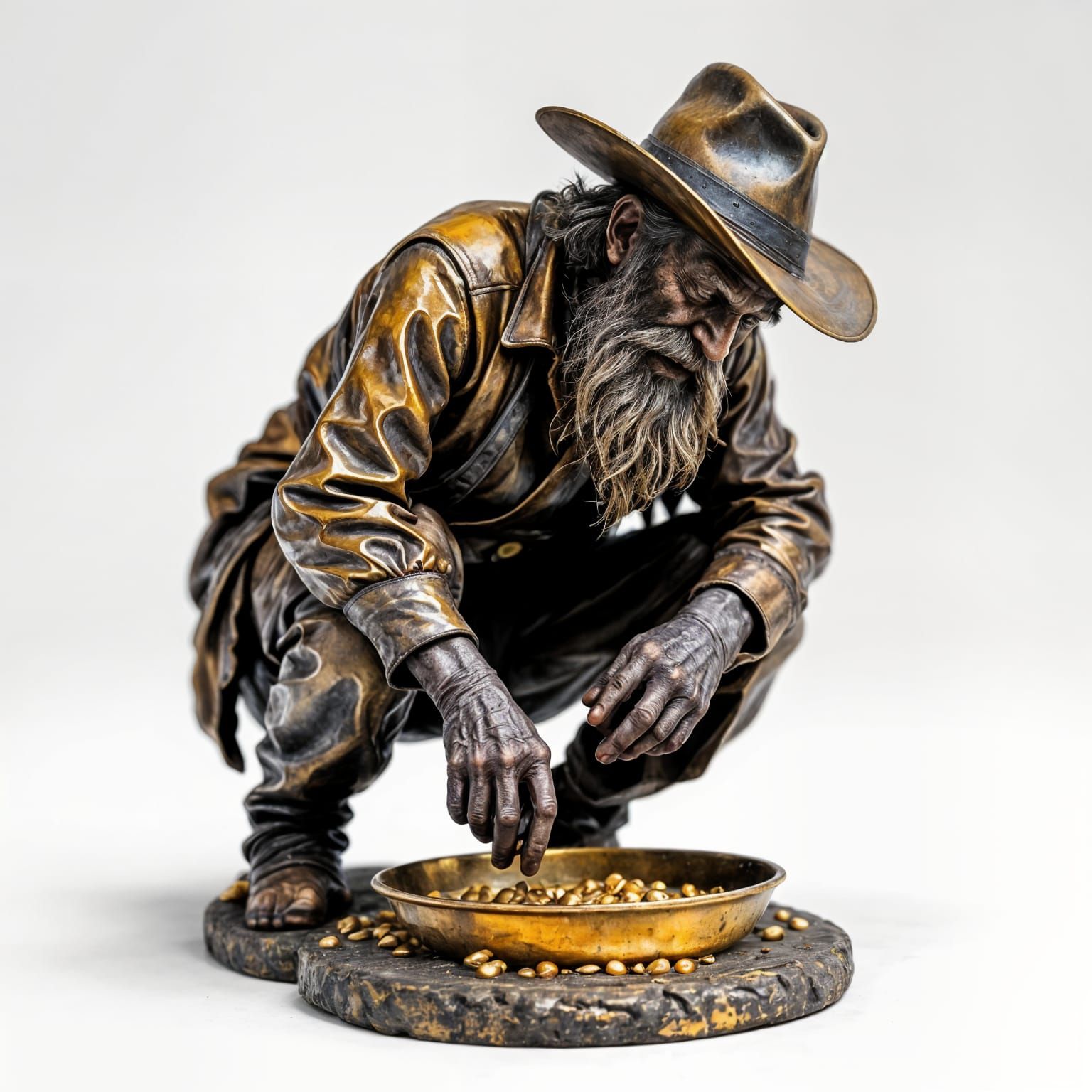 Rugged Prospector in Brass Sculpture with Gold Patina