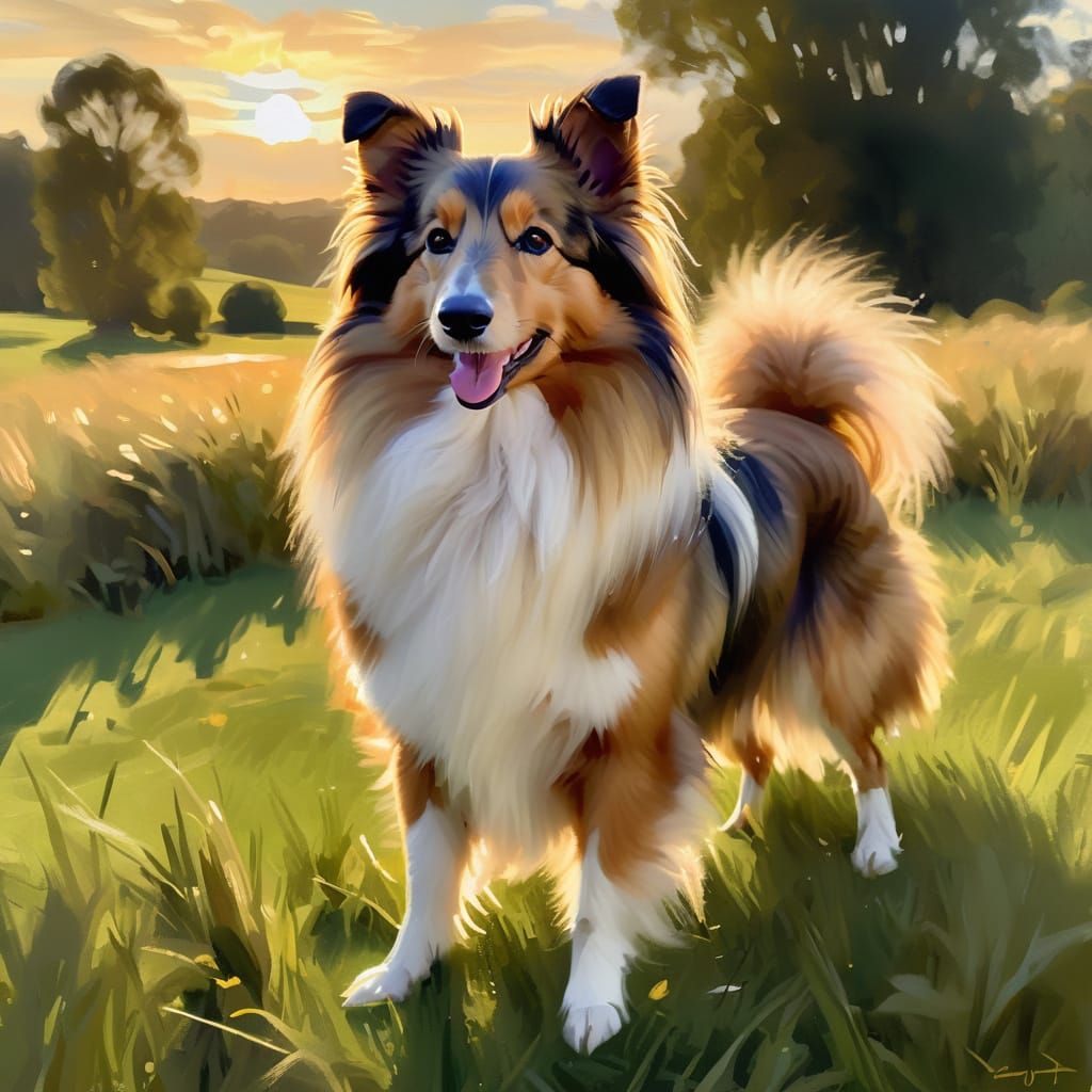 Shetland Sheepdog Portrait in Oil, Sargent Style