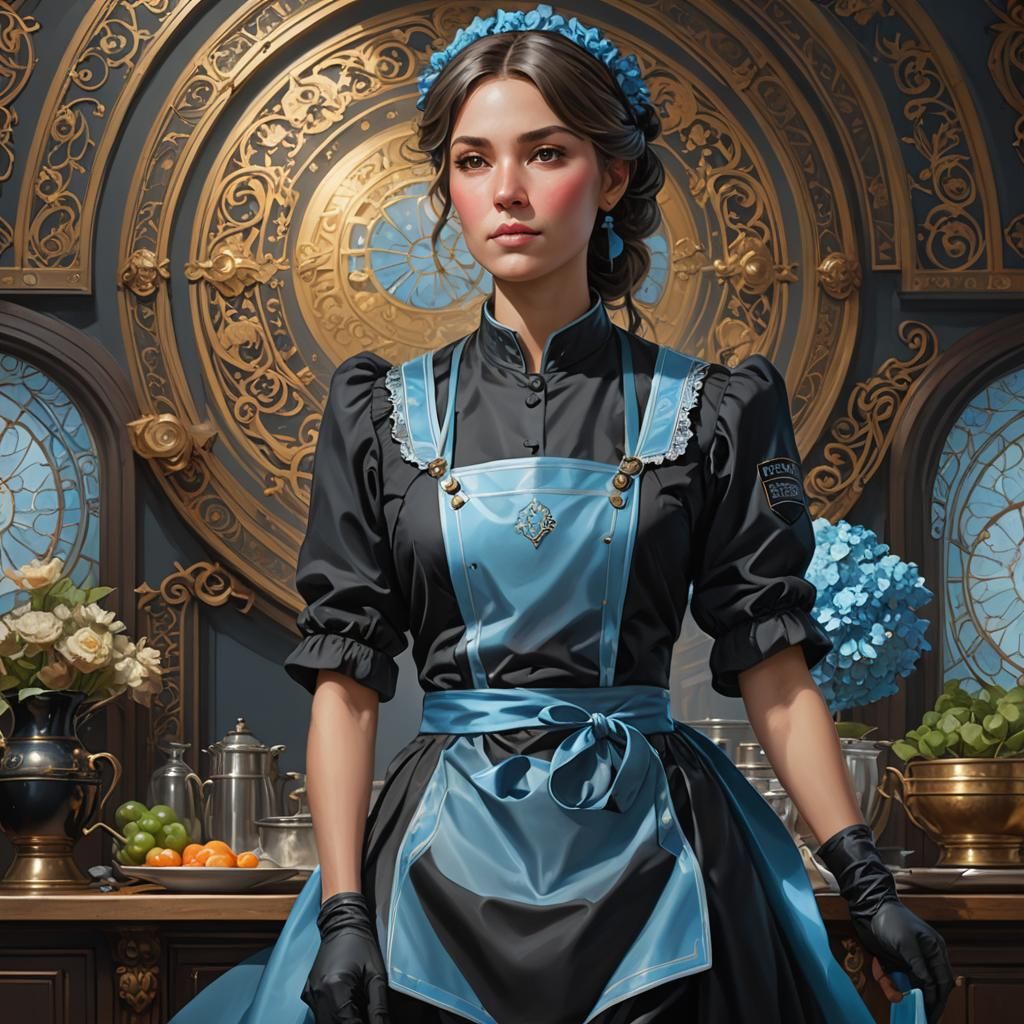 Elegant Housekeeper Portrait in Art Nouveau Style