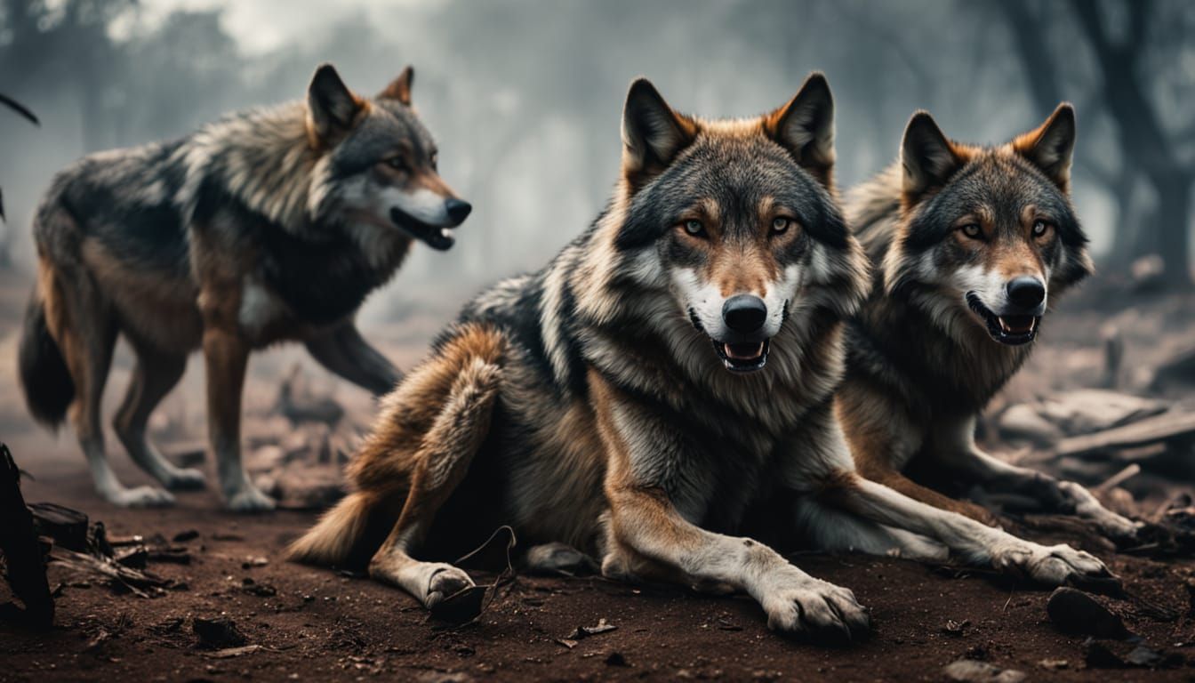 Wolves in Haunting Battlefield Portrait