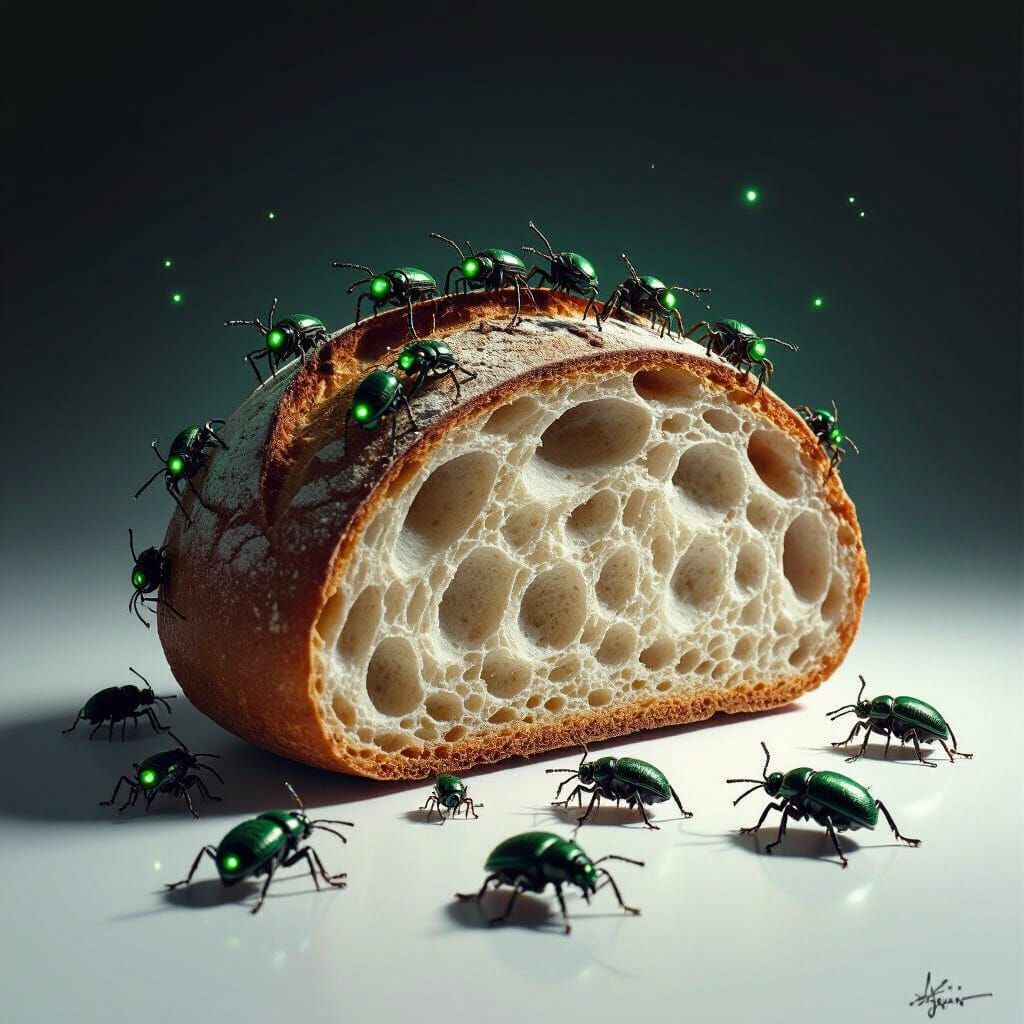 Mechanical Beetles Emerge From Sourdough Bread in Void