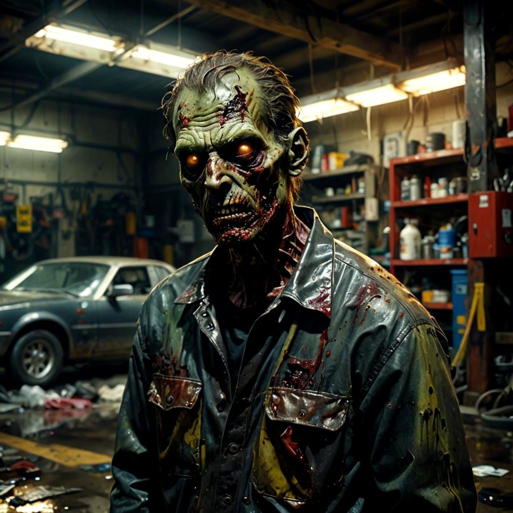Zombie in Auto Repair Shop Scene