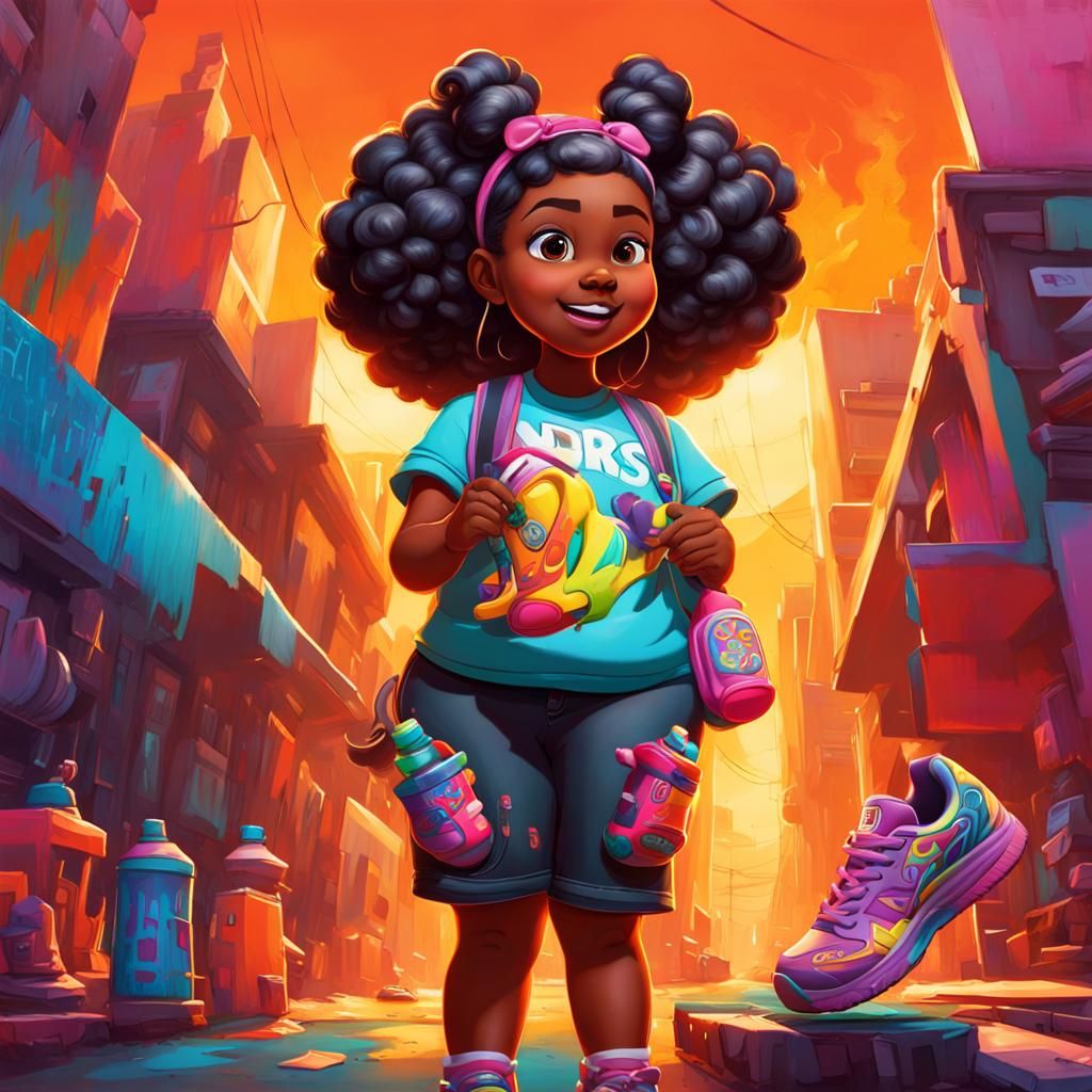 Girl with Sneakers in Graffiti Splash Art Style