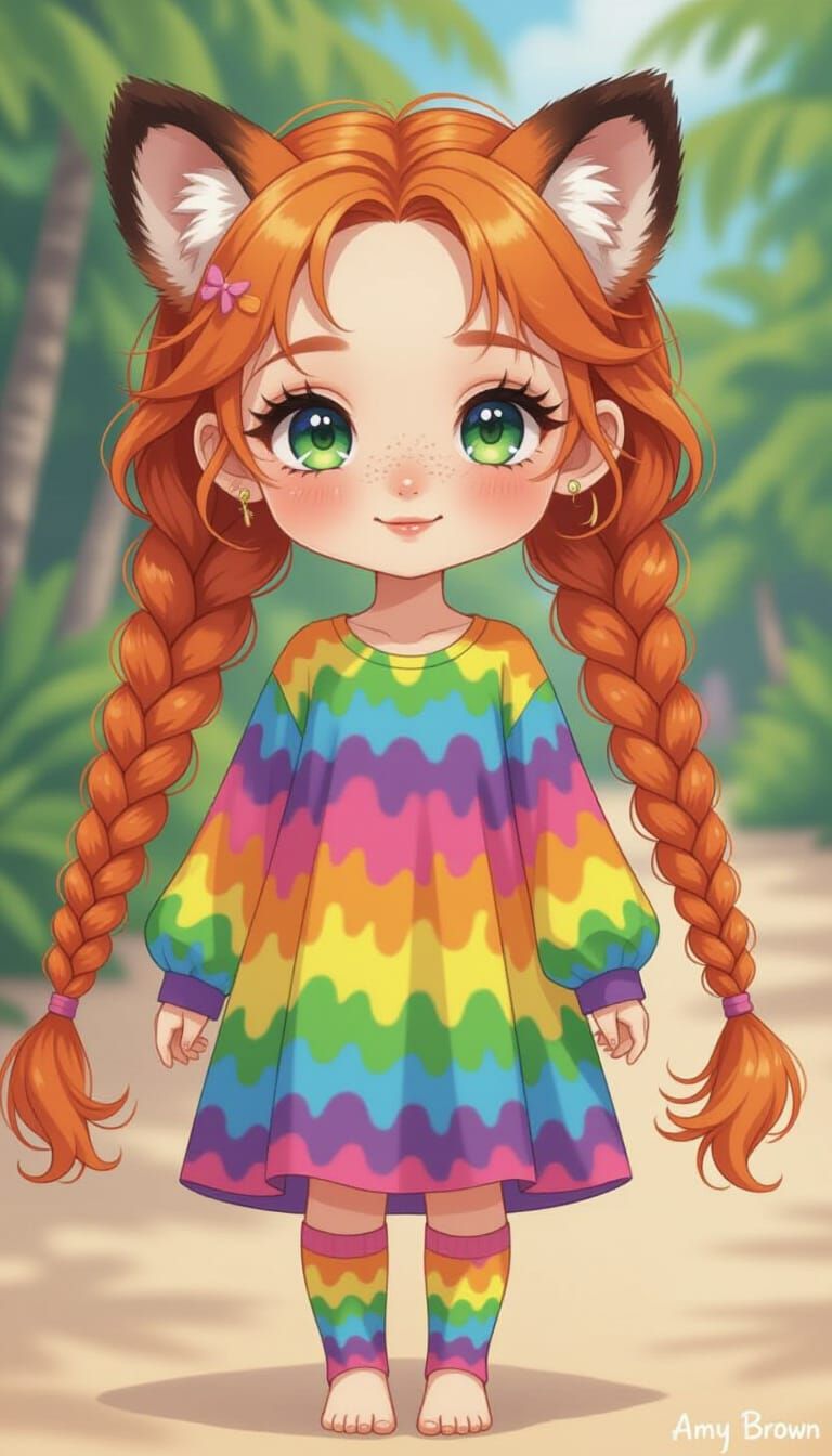 Petite Tiger-Woman in Rainbow Tie-Dye, Alcohol Ink Splatter