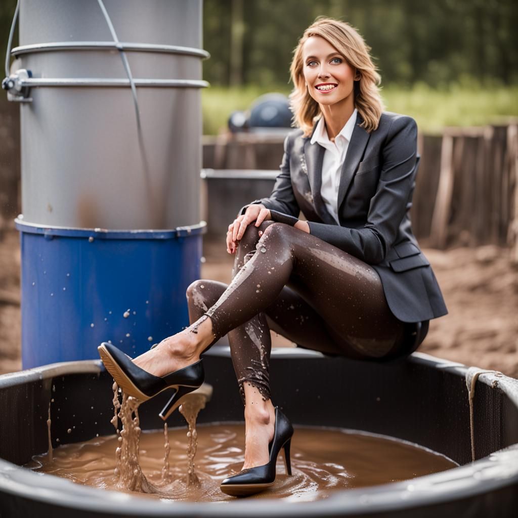 Woman About to Fall into Mud Dunk Tank