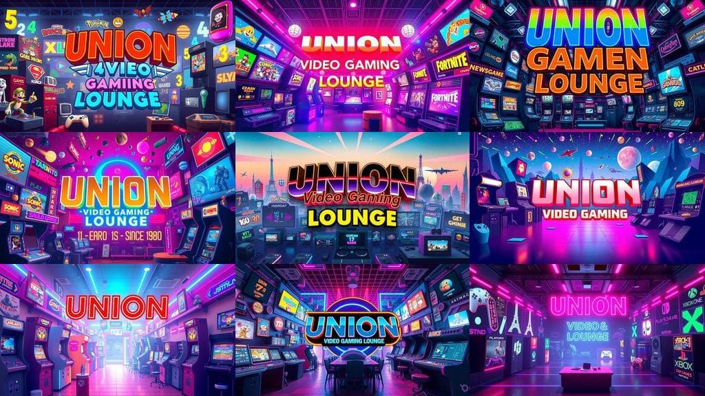 Retro Gaming Console Evolution in Neon-Lit 80's Arcade