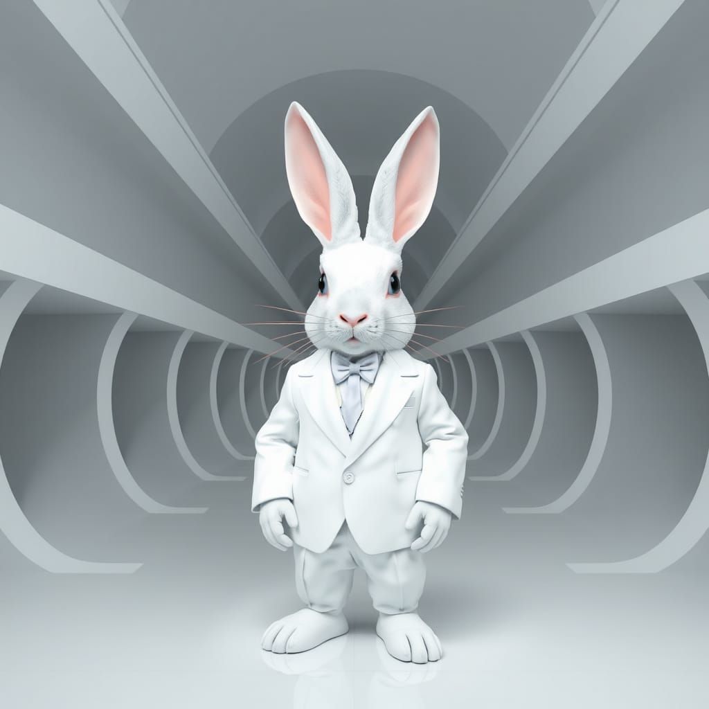 Recursive Op Art Deco Rabbit in White Suit