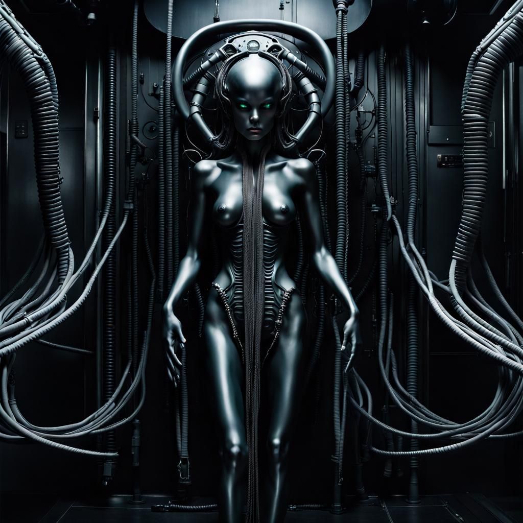 Hyperreal Fashion in Giger-Inspired Alien Landscape
