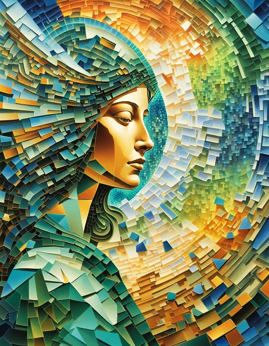 Surreal Angel in Cubist Dreamscape