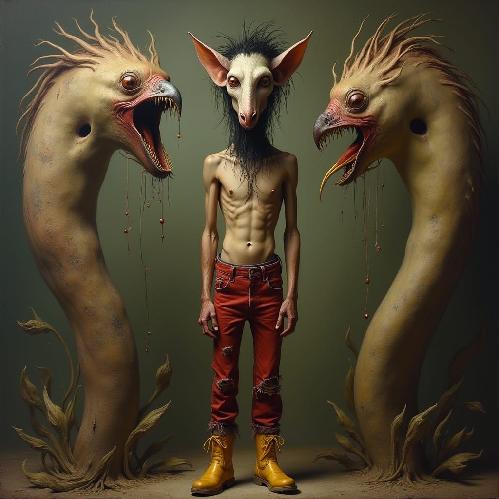 Ethereal Gothic Figure with Elongated Head and Twisted Forms...